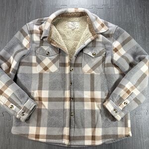 SAGE Collective Plaid Button Jacket Lined Gray Brown Large